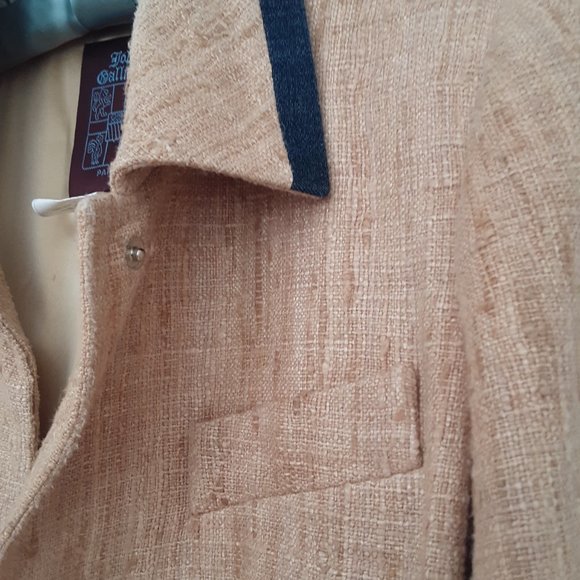 GOLD RAW SILK JACKET John Galliano Designer Tweed Black Velvet Cuffs BLAZER - Picture 5 of 7